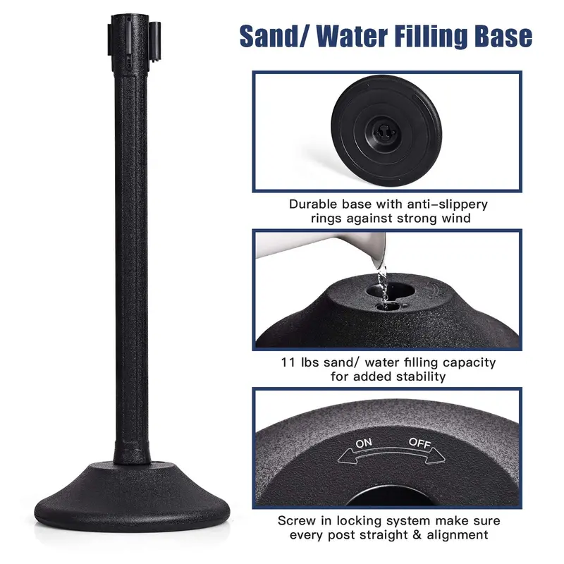 Two-Piece Retractable Crowd Control Stanchion System with 6.3-Foot Belt Barriers