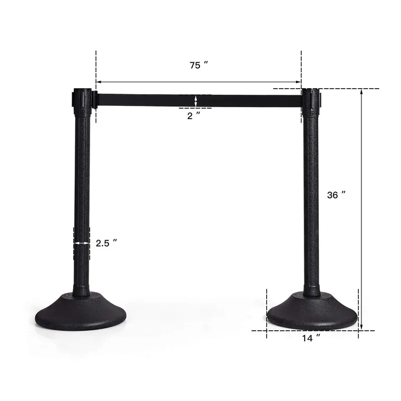 Two-Piece Retractable Crowd Control Stanchion System with 6.3-Foot Belt Barriers