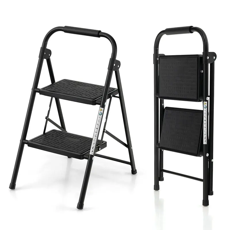 Two-Step Folding Stool – Wide Anti-Slip Pedals and Compact Portable Design