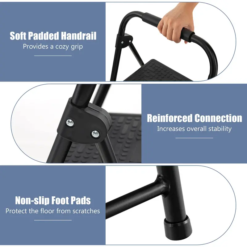 Two-Step Folding Stool – Wide Anti-Slip Pedals and Compact Portable Design