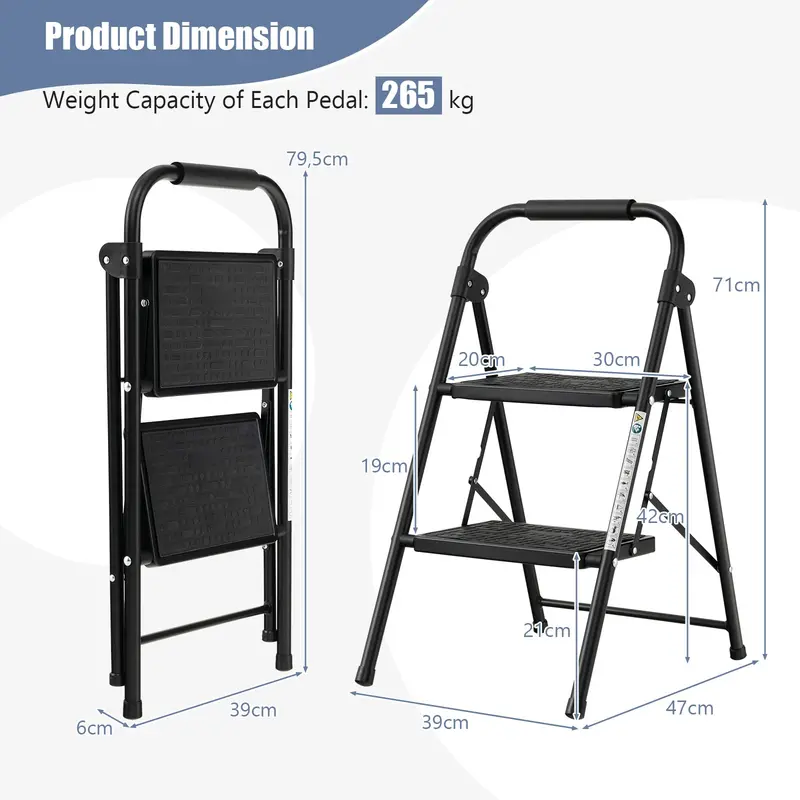 Two-Step Folding Stool – Wide Anti-Slip Pedals and Compact Portable Design