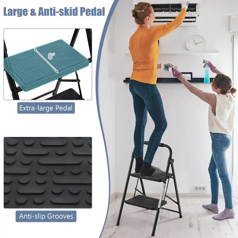 Two-Step Folding Stool – Wide Anti-Slip Pedals and Compact Portable Design