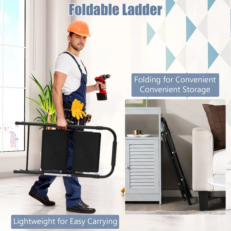 Two-Step Folding Stool – Wide Anti-Slip Pedals and Compact Portable Design