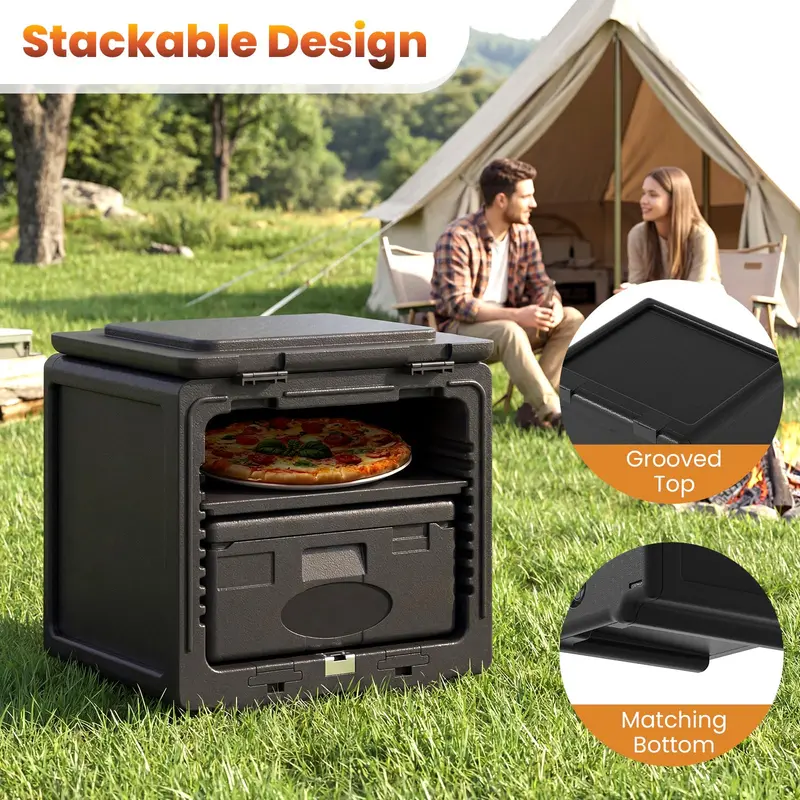 Two-Tier Insulated Food Pan Transporter with Removable Tray and Stackable Design