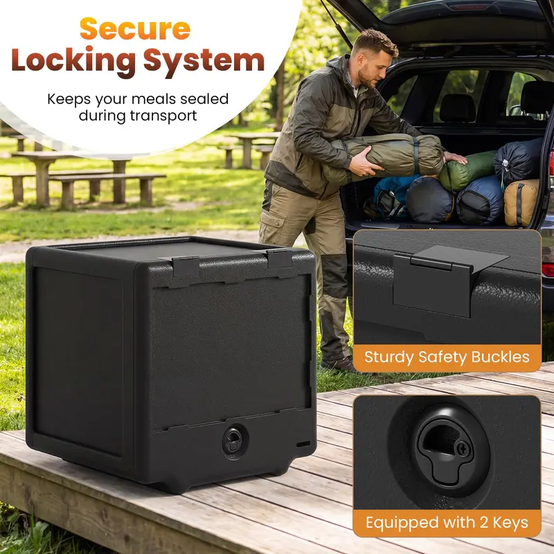 Two-Tier Insulated Food Pan Transporter with Removable Tray and Stackable Design
