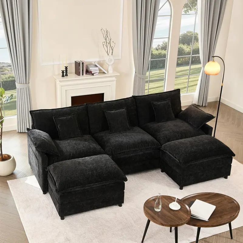 U-Shaped Cloud Sectional Sofa – 108-Inch Comfortable Modular Lounge with Removable Footstool 1