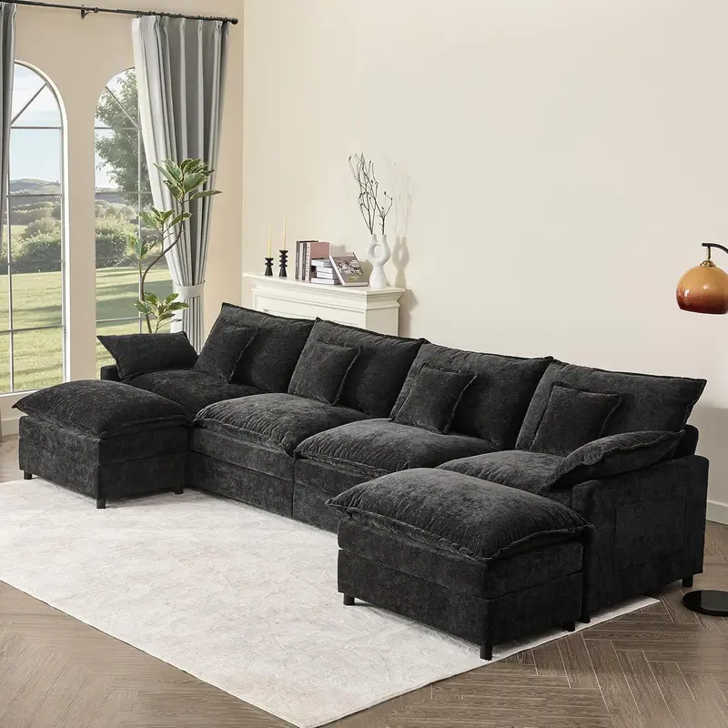 U-Shaped Cloud Sectional Sofa – 108-Inch Comfortable Modular Lounge with Removable Footstool
