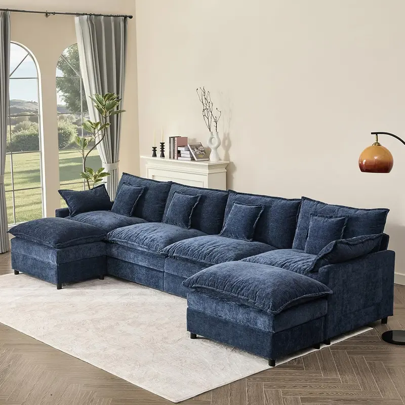 U-Shaped Cloud Sectional Sofa – 108-Inch Comfortable Modular Lounge with Removable Footstool