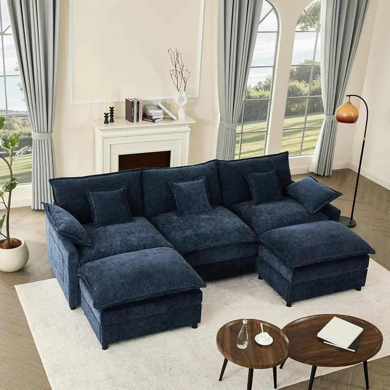 U-Shaped Cloud Sectional Sofa – 108-Inch Comfortable Modular Lounge with Removable Footstool
