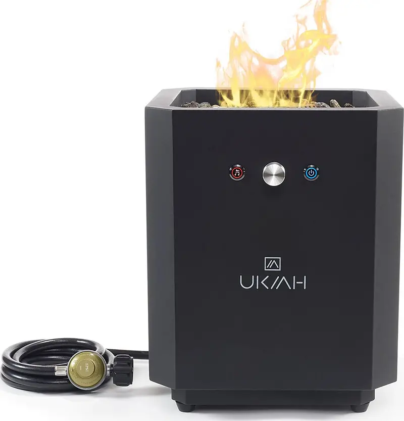 Ukiah Note Portable Propane Fire Pit – Bluetooth Audio + Beat-Sync Lighting, All-in-One Outdoor Entertainment Unit