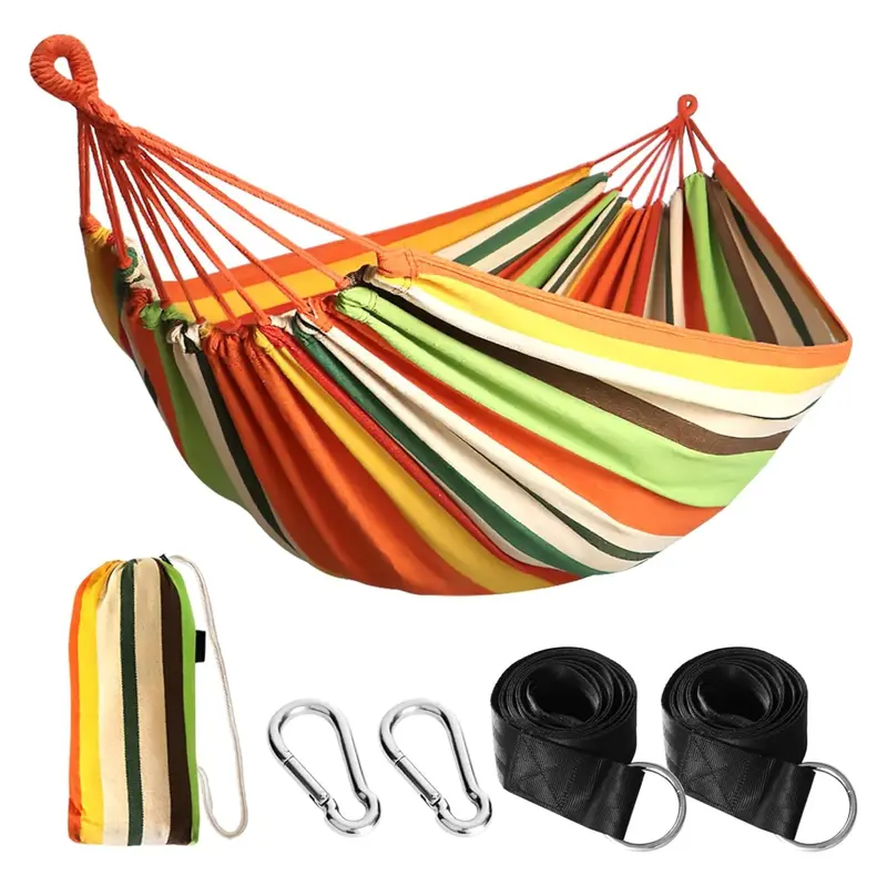 Ultra-Lightweight Cotton Hammock with Tree-Friendly Straps & 660 lb Load Rating