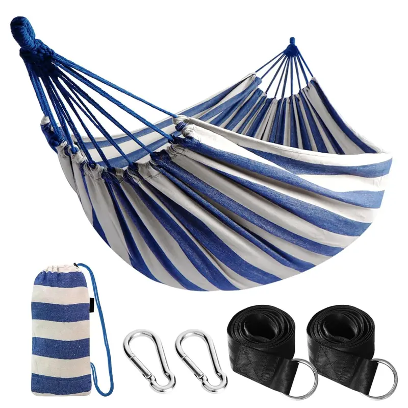 Ultra-Lightweight Cotton Hammock with Tree-Friendly Straps & 660 lb Load Rating