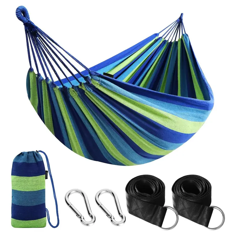 Ultra-Lightweight Cotton Hammock with Tree-Friendly Straps & 660 lb Load Rating