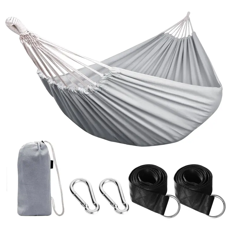 Ultra-Lightweight Cotton Hammock with Tree-Friendly Straps & 660 lb Load Rating