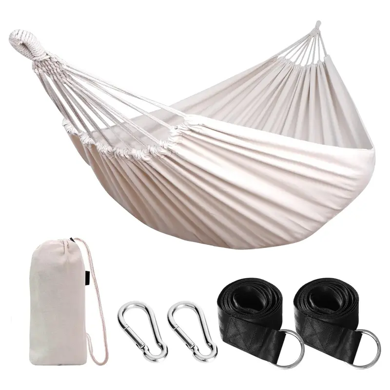 Ultra-Lightweight Cotton Hammock with Tree-Friendly Straps & 660 lb Load Rating