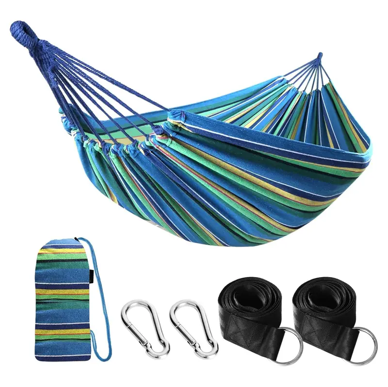Ultra-Lightweight Cotton Hammock with Tree-Friendly Straps & 660 lb Load Rating