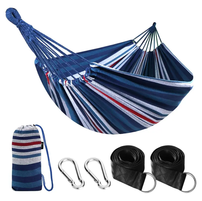 Ultra-Lightweight Cotton Hammock with Tree-Friendly Straps & 660 lb Load Rating