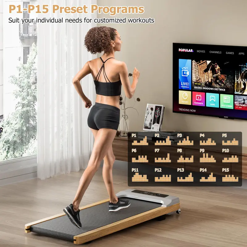 Under-Desk Wooden Walking Pad – Quiet, Low-Profile Treadmill for Home or Office Use