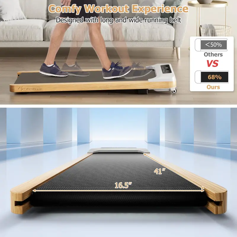 Under-Desk Wooden Walking Pad – Quiet, Low-Profile Treadmill for Home or Office Use
