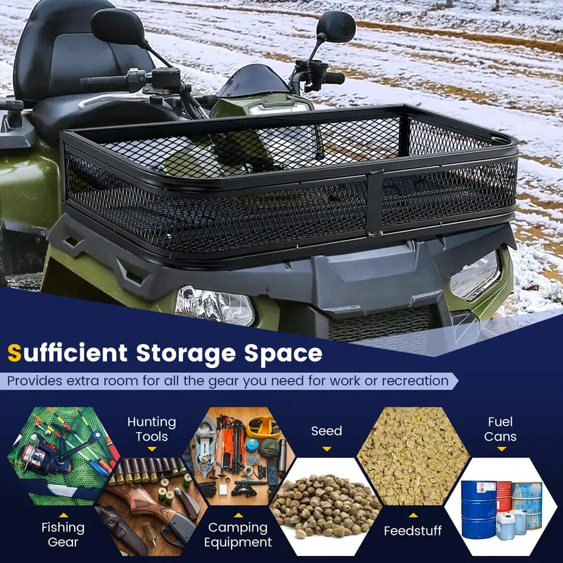 Universal ATV Front Cargo Rack – 36.5"L x 17.5"W x 6.5"H Steel Frame