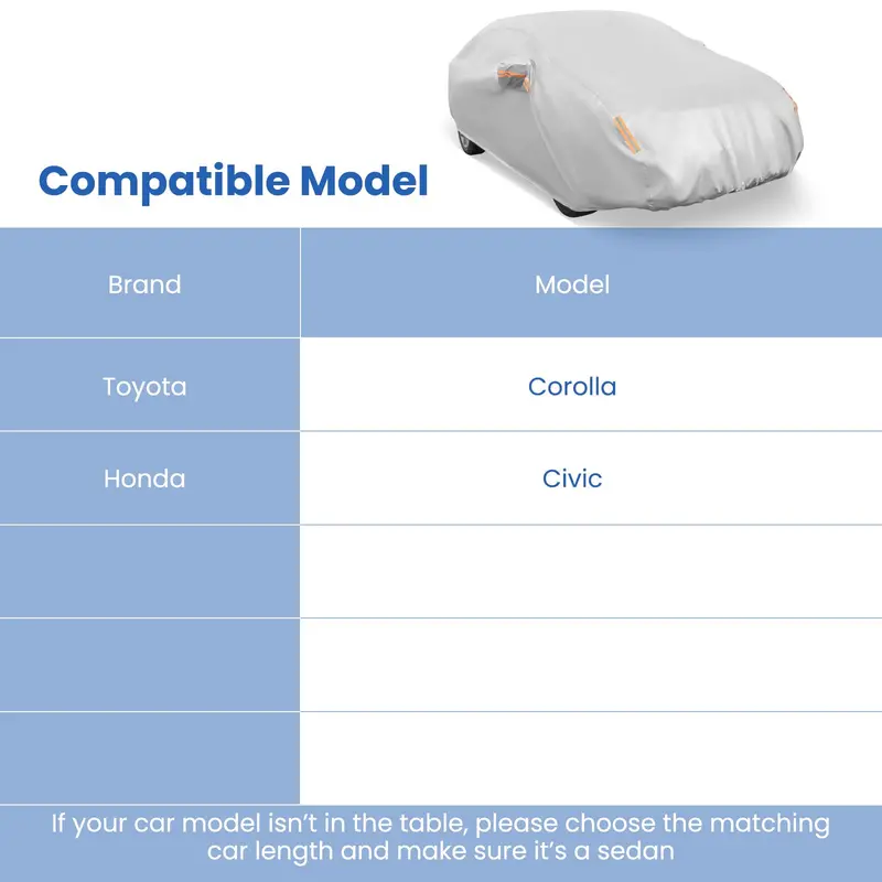 Universal Car Cover for Sedans – 185-Inch Waterproof UV & Rain Protection (Fits Toyota Corolla)