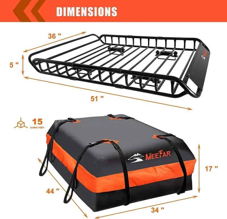 Universal Roof Rack Basket (51" x 36" x 5") with Waterproof Storage Bag