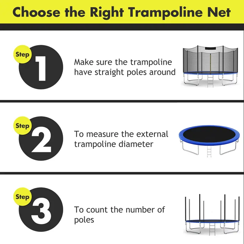 Universal Round Trampoline Safety Enclosure Net – Fits 8FT to 16FT Frames
