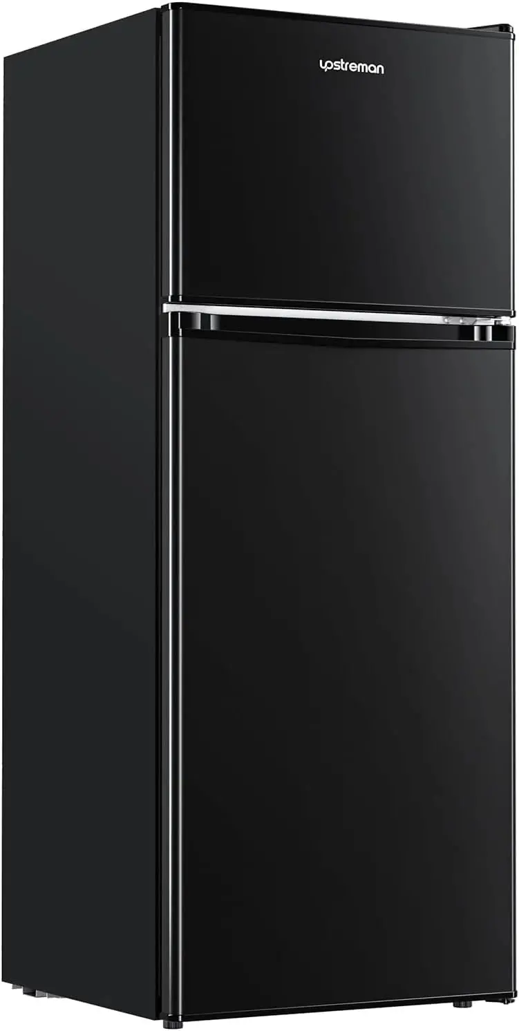 Upstreman BR401 4.0 Cu. Ft. Mini Fridge with Freezer – Double-Door Dorm Refrigerator, Adjustable Thermostat, Sleek Black Finish