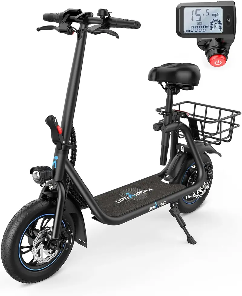 URBANMAX C1 Electric Scooter with Detachable Seat – 450W Motor, 22-Mile Range, Front Suspension & Dual Braking