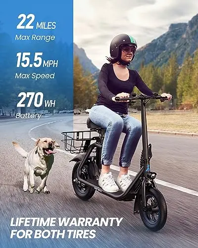 URBANMAX C1 Foldable Electric Scooter – 450W Motor, 22-Mile Range, Integrated Seat & Dual Braking System (Black)