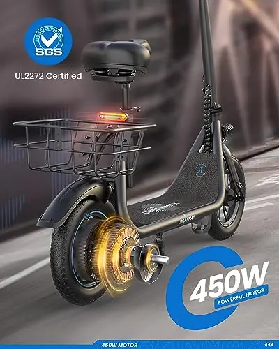 URBANMAX C1 Foldable Electric Scooter with Seat — 450W Motor, 22-Mile Range, 12" Tires, Adult Commuter Model