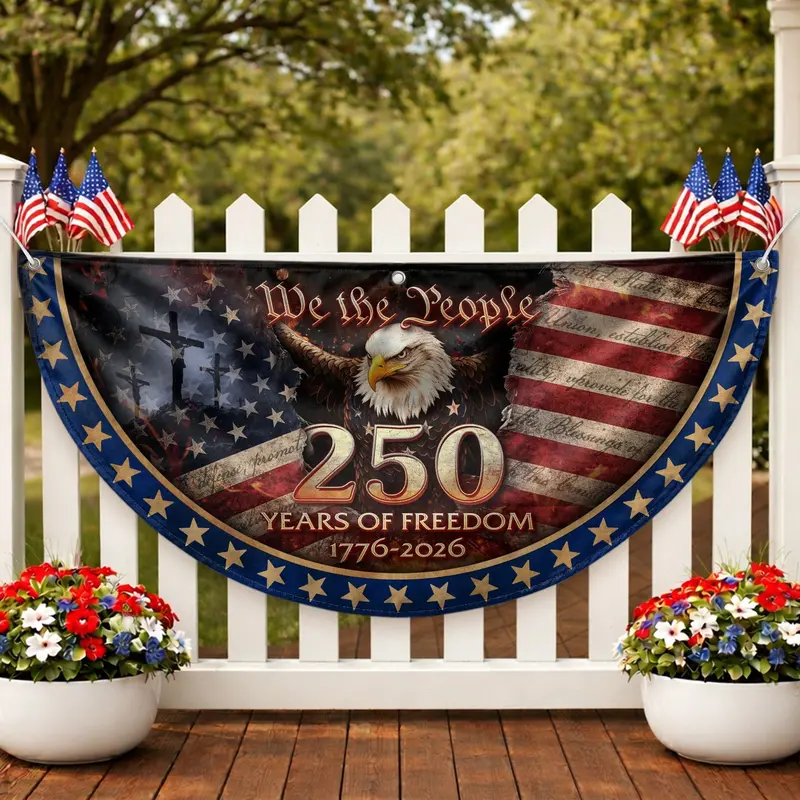 USA Bicentennial Fence Flag | 1776–2026 Patriotic Banner with Cross & 'We The People'