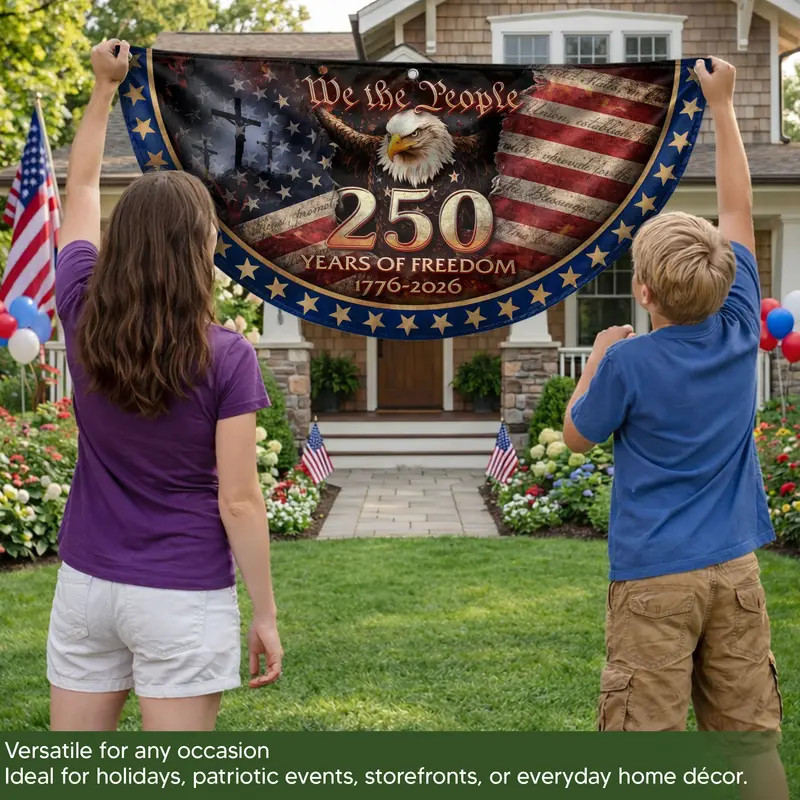 USA Bicentennial Fence Flag | 1776–2026 Patriotic Banner with Cross & 'We The People' 2