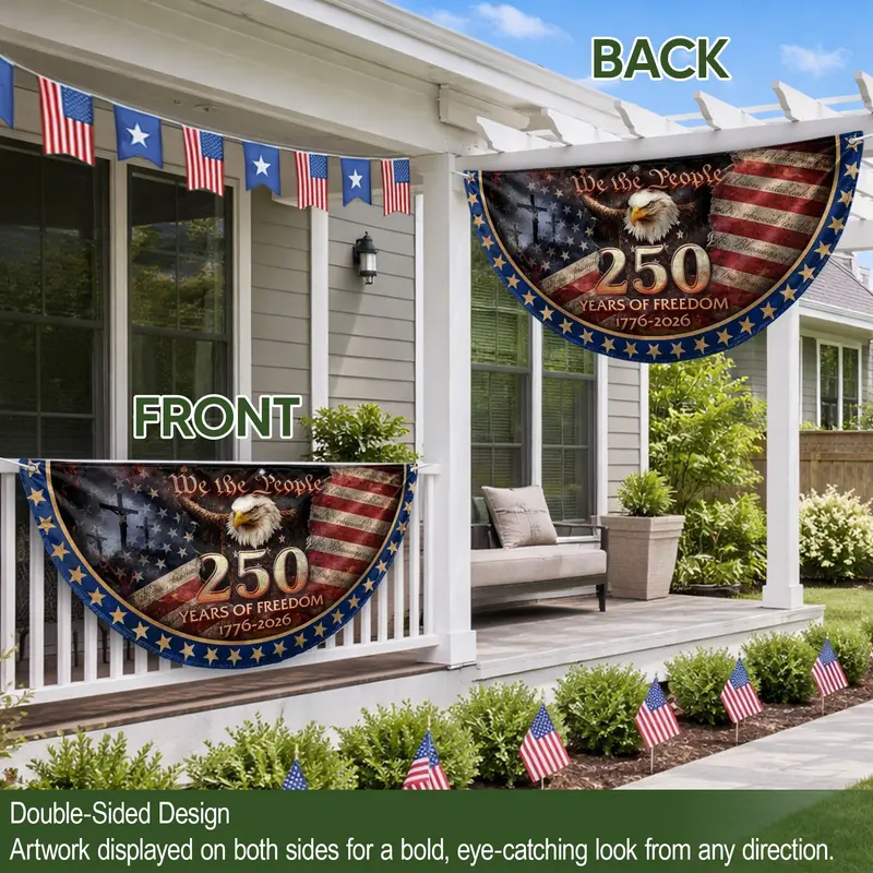USA Bicentennial Fence Flag | 1776–2026 Patriotic Banner with Cross & 'We The People'