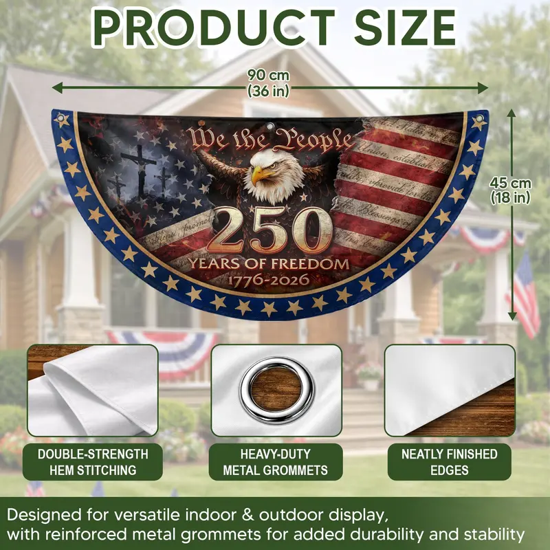 USA Bicentennial Fence Flag | 1776–2026 Patriotic Banner with Cross & 'We The People'