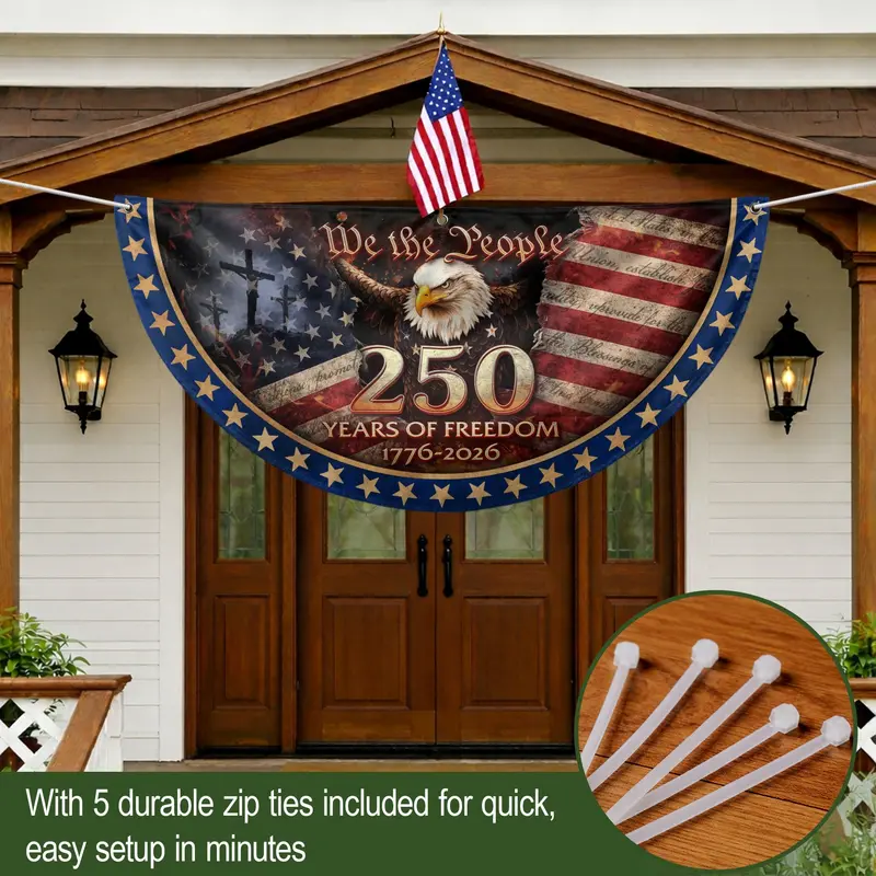 USA Bicentennial Fence Flag | 1776–2026 Patriotic Banner with Cross & 'We The People'