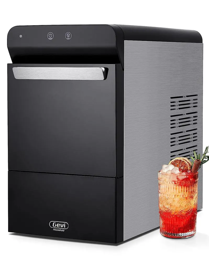 V2.0 Stainless Steel Nugget Ice Maker – Self-Cleaning Countertop Pellet Ice Machine with Open-Pour Refill