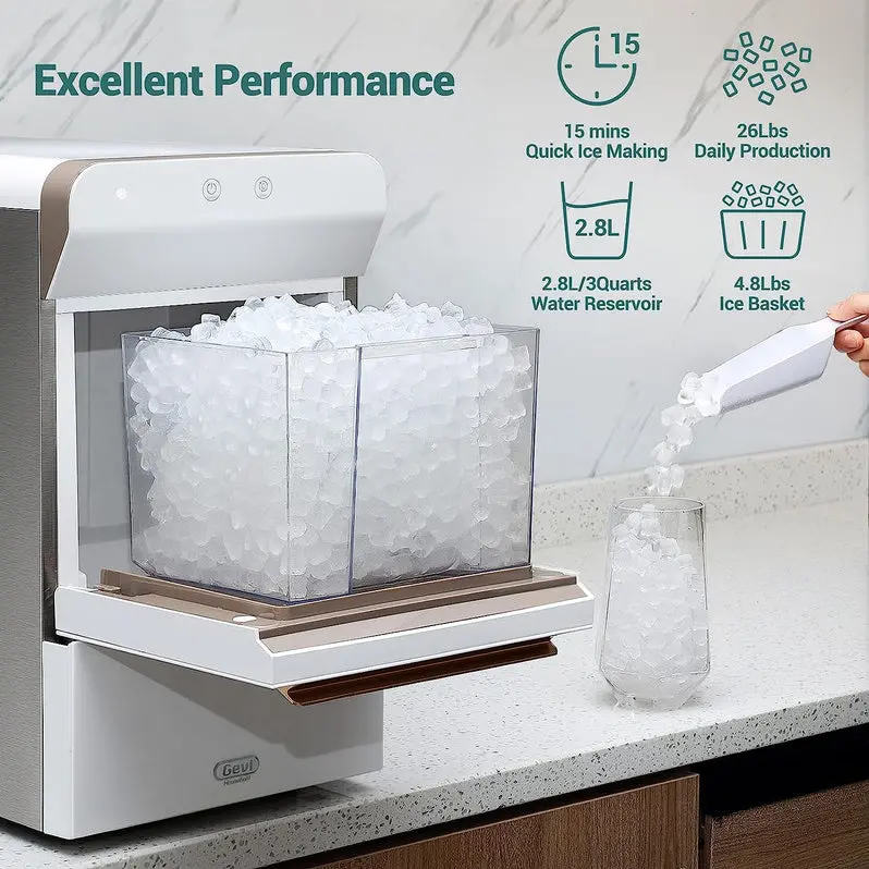 V2.0 Stainless Steel Nugget Ice Maker – Self-Cleaning Countertop Pellet Ice Machine with Open-Pour Refill