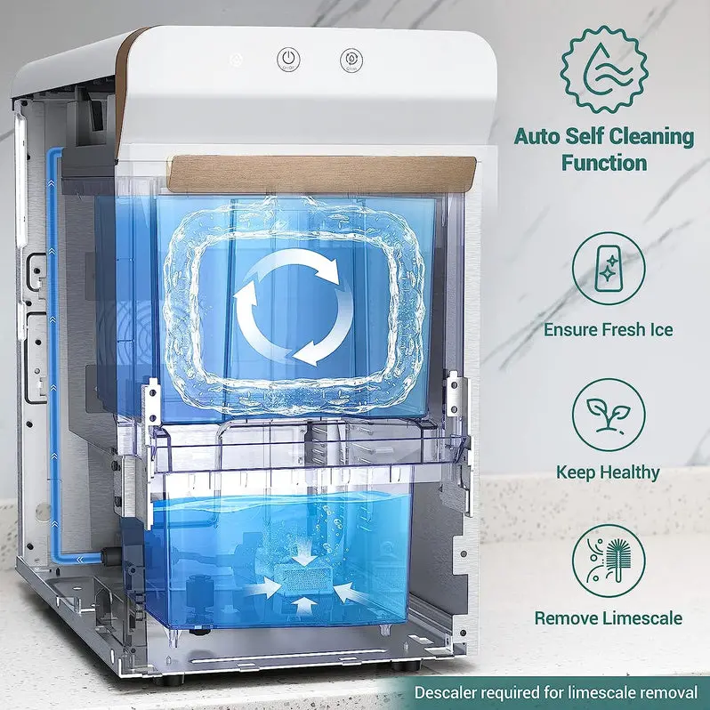 V2.0 Stainless Steel Nugget Ice Maker – Self-Cleaning Countertop Pellet Ice Machine with Open-Pour Refill