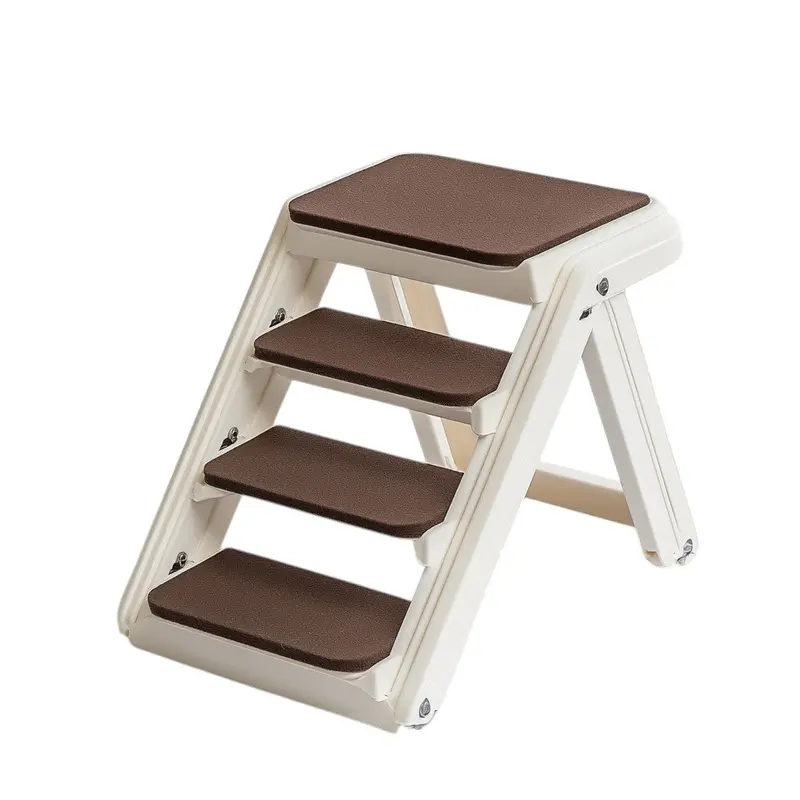 Varyx Foldable Pet Stairs for Beds – Lightweight Dog Steps with Non-Slip Felt Treads & Safety Rails (120 lb Capacity, Cream)