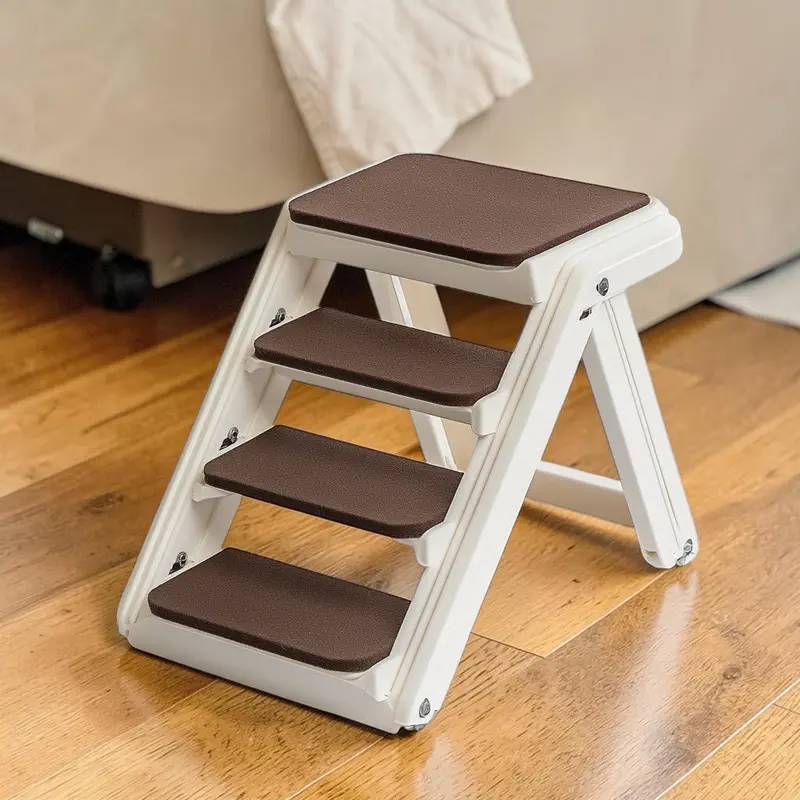 Varyx Foldable Pet Stairs for Beds – Lightweight Dog Steps with Non-Slip Felt Treads & Safety Rails (120 lb Capacity, Cream)