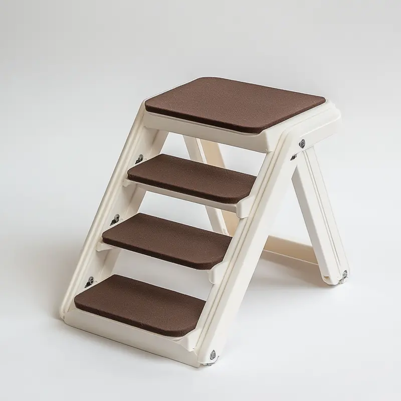 Varyx Foldable Pet Stairs for Beds – Lightweight Dog Steps with Non-Slip Felt Treads & Safety Rails (120 lb Capacity, Cream)