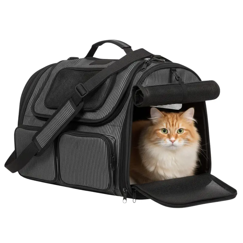 Ventilated Travel Carrier for Small Dogs and Cats with Storage Pockets 2