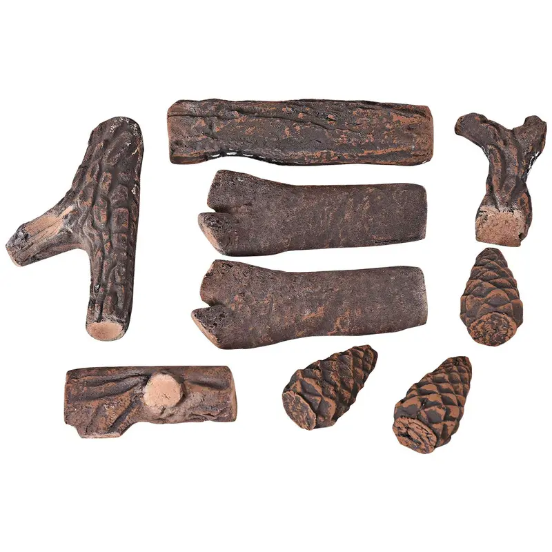 Ventless Ceramic Gas Fireplace Log Set – Realistic 9 or 10-Piece Assembly