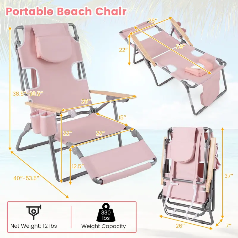 Versatile 3-in-1 Beach Chair – Foldable Recliner for Camping, Poolside, and Sunbathing