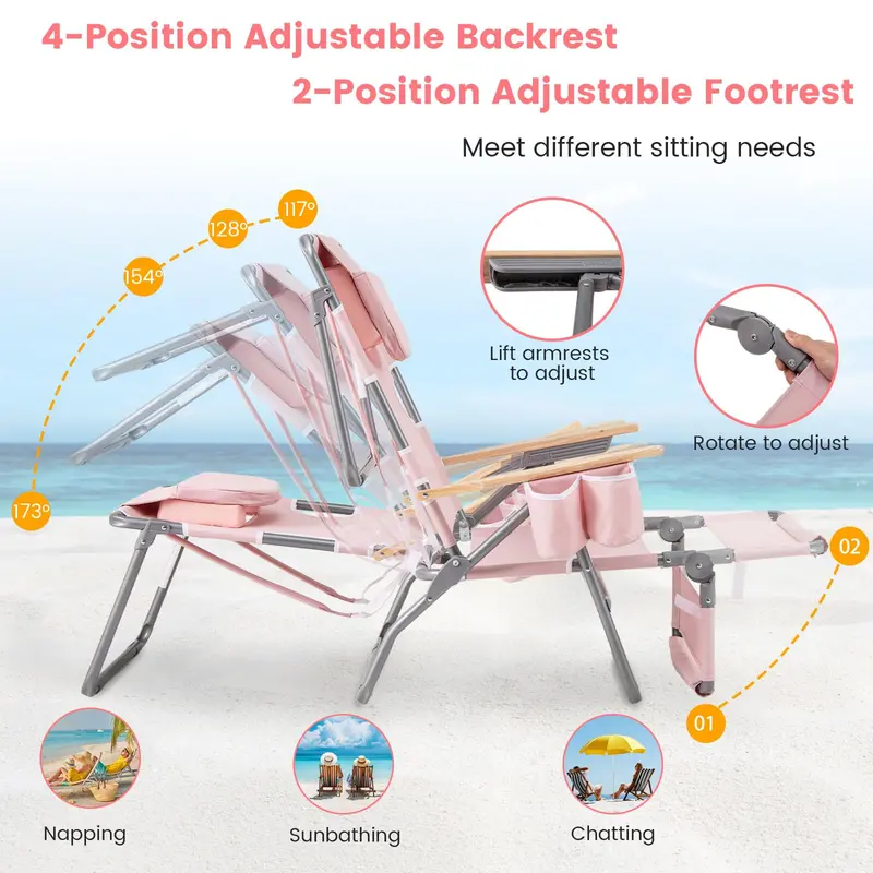 Versatile 3-in-1 Beach Chair – Foldable Recliner for Camping, Poolside, and Sunbathing