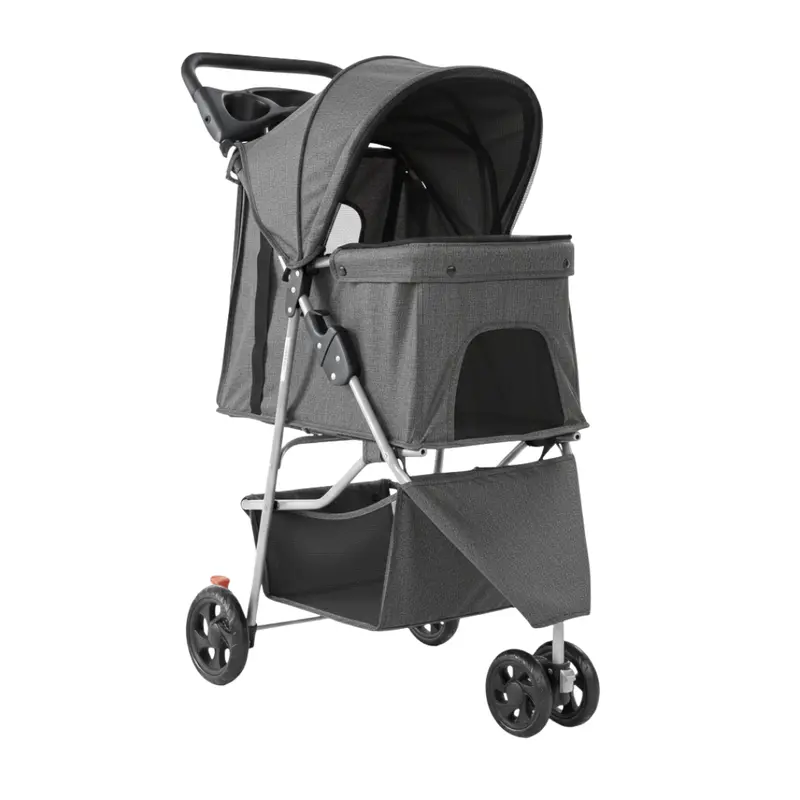 Versatile Foldable Pet Stroller for Dogs & Cats – Canopy, Basket & Compact Frame