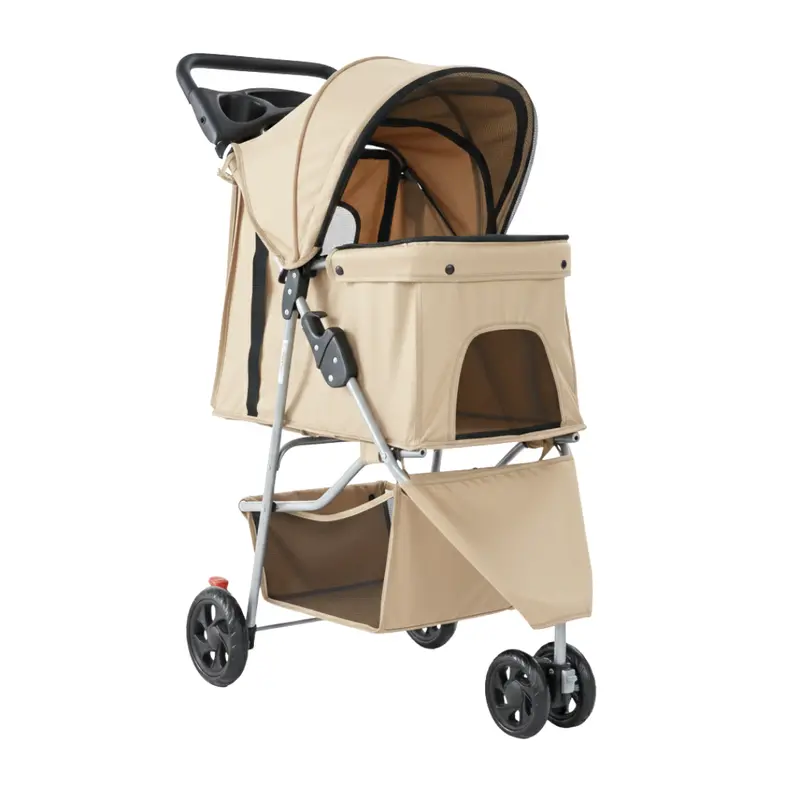Versatile Foldable Pet Stroller for Dogs & Cats – Canopy, Basket & Compact Frame