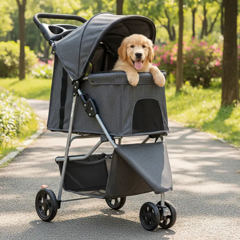 Versatile Foldable Pet Stroller for Dogs & Cats – Canopy, Basket & Compact Frame