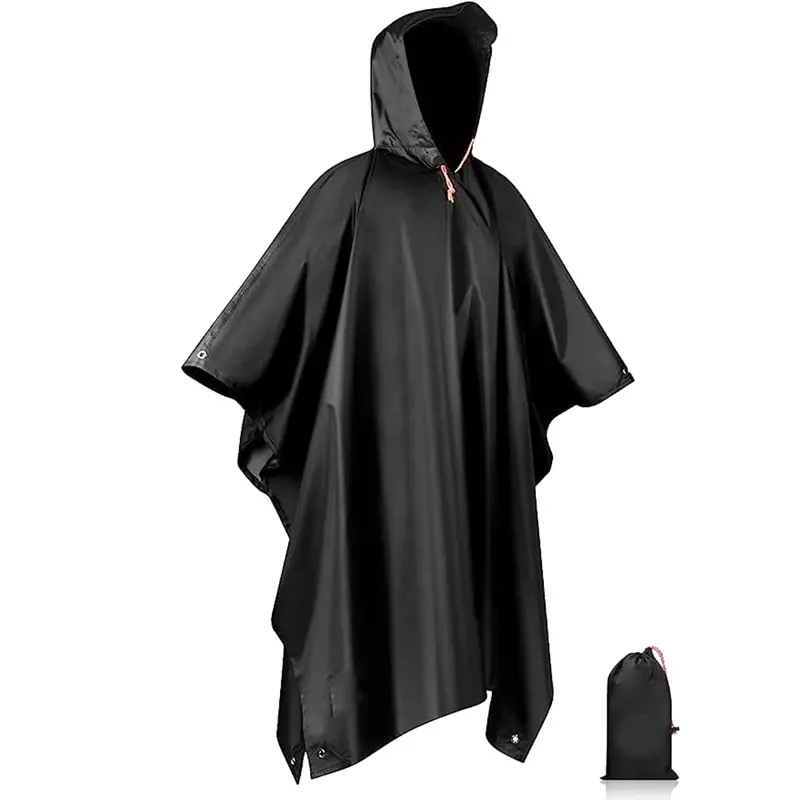 Versatile Packable Rain Poncho Featuring Hood, Snap Closure & Compact Storage Pouch